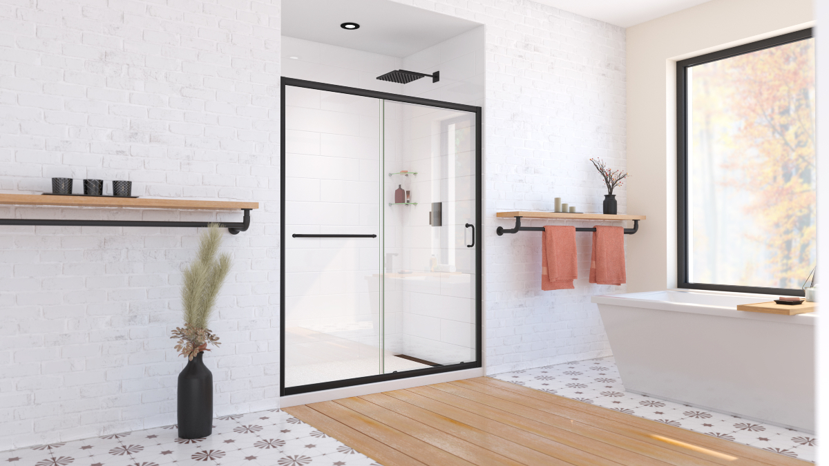 DreamLine Infinity-Z Semi-Frameless Sliding Shower Door in Satin Black